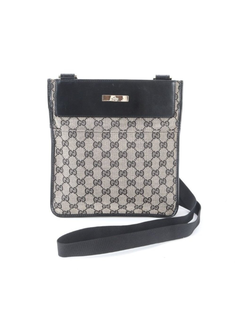 Gucci GG Canvas Leather Shoulder Bag Crossbody Messenger Black